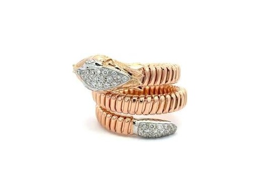 18K Rose Gold Snake Coil Ring with Natural Diamonds